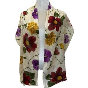 Vintage Floral Summer Scarf Oversized Colorful Wrap